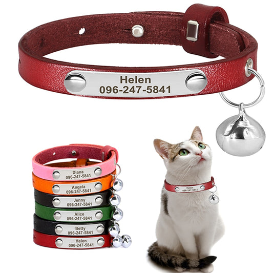 Personalized Cat Collar Adjustable Leather Pet Cats Collars
