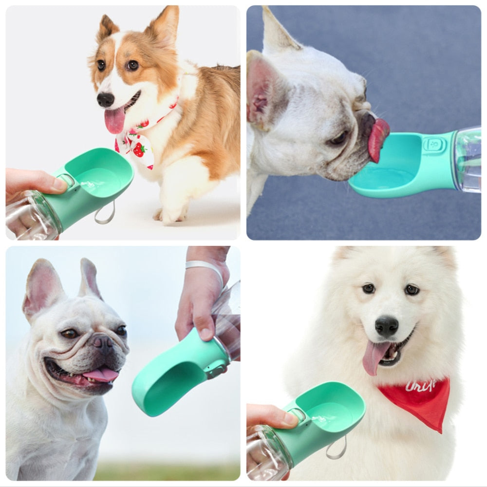 Our Portable Dog Water Bottle is specially designed to keep your dog happy, healthy & hydrated while on the go. It dispenses the perfect amount of water into the attached mini bowl. Let your dog drink and then press the button to suck back the unfinished water. It's perfect for walks, hikes, camping, and everyday use!