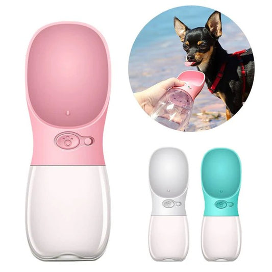 Our Portable Dog Water Bottle is specially designed to keep your dog happy, healthy & hydrated while on the go. It dispenses the perfect amount of water into the attached mini bowl. Let your dog drink and then press the button to suck back the unfinished water. It's perfect for walks, hikes, camping, and everyday use!